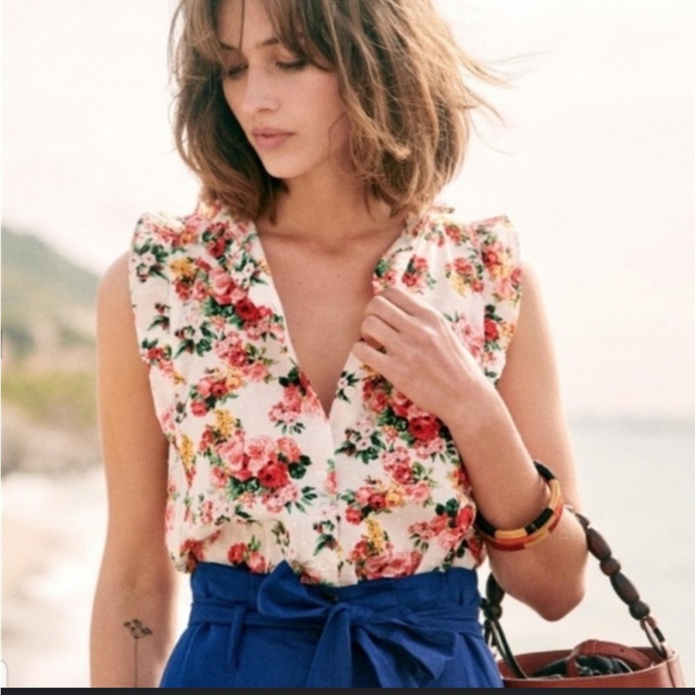 Sezane Caroline Blouse in Bouquet de Rose print